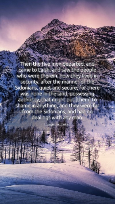Picture 05 - Judges 18:7 WEB Mobile Phone Wallpaper - Then the five men departed, and came to Laish, - Mobile Bible Verse Wallpaper