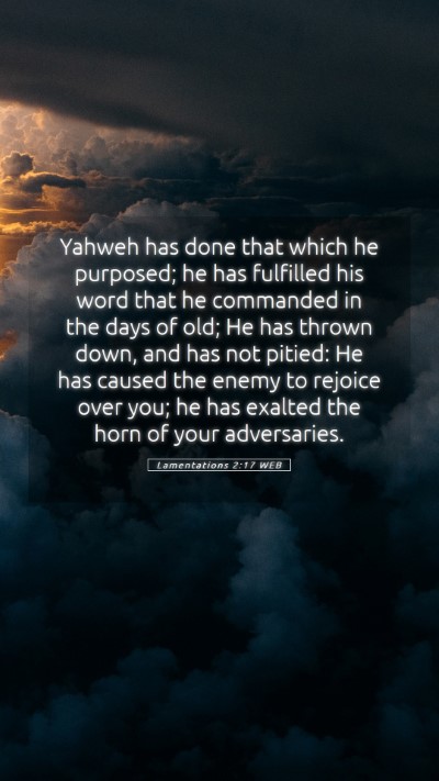 Picture 05 - Lamentations 2:17 WEB Mobile Phone Wallpaper - Yahweh has done that which he purposed; he has - Mobile Bible Verse Wallpaper