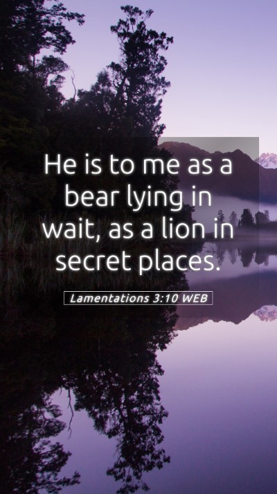 Picture 05 - Lamentations 3:10 WEB Mobile Phone Wallpaper - He is to me as a bear lying in wait, as a lion in - Mobile Bible Verse Wallpaper