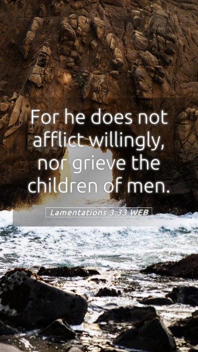 Picture 05 - Lamentations 3:33 WEB Mobile Phone Wallpaper - For he does not afflict willingly, nor grieve the - Mobile Bible Verse Wallpaper