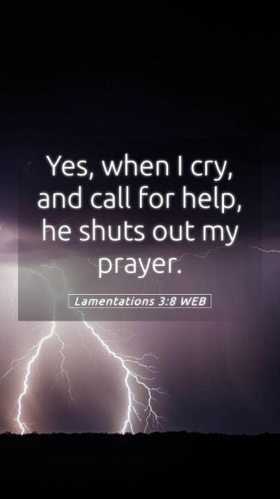 Picture 05 - Lamentations 3:8 WEB Mobile Phone Wallpaper - Yes, when I cry, and call for help, he shuts out - Mobile Bible Verse Wallpaper