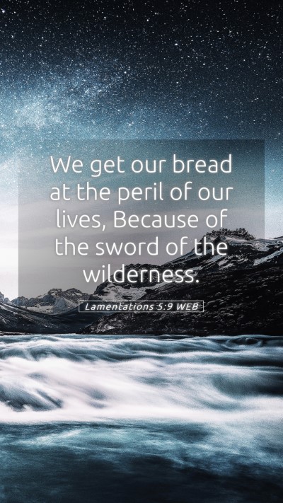 Picture 05 - Lamentations 5:9 WEB Mobile Phone Wallpaper - We get our bread at the peril of our lives, - Mobile Bible Verse Wallpaper