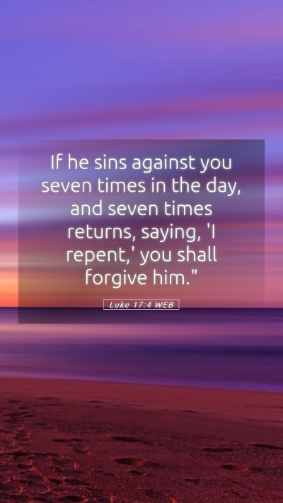 Picture 05 - Luke 17:4 WEB Mobile Phone Wallpaper - If he sins against you seven times in the day, - Mobile Bible Verse Wallpaper