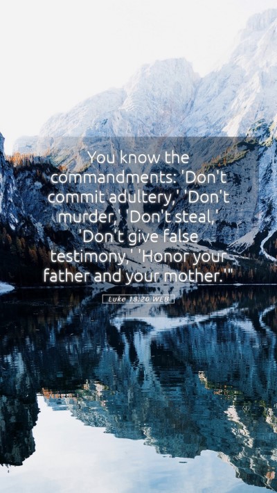 Picture 05 - Luke 18:20 WEB Mobile Phone Wallpaper - You know the commandments: 'Don't commit - Mobile Bible Verse Wallpaper