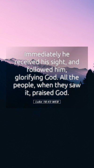 Picture 05 - Luke 18:43 WEB Mobile Phone Wallpaper - Immediately he received his sight, and followed - Mobile Bible Verse Wallpaper