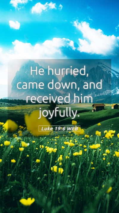 Picture 05 - Luke 19:6 WEB Mobile Phone Wallpaper - He hurried, came down, and received him - Mobile Bible Verse Wallpaper