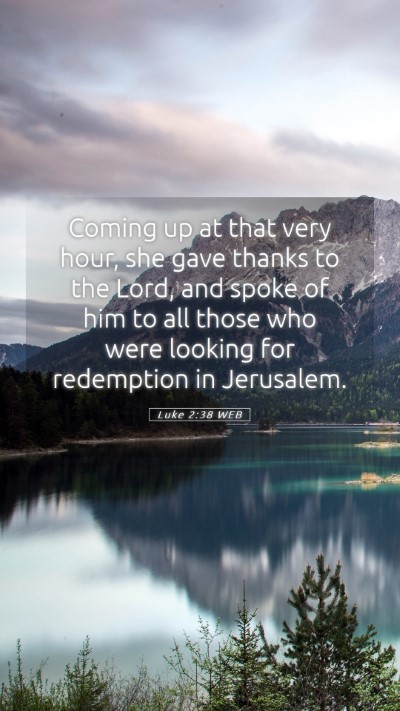 Picture 05 - Luke 2:38 WEB Mobile Phone Wallpaper - Coming up at that very hour, she gave thanks to - Mobile Bible Verse Wallpaper