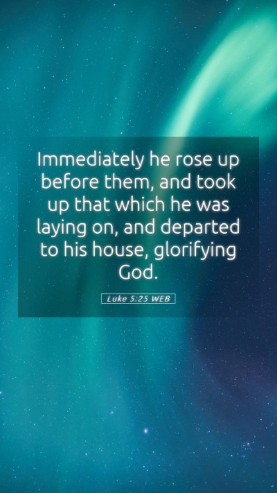 Picture 05 - Luke 5:25 WEB Mobile Phone Wallpaper - Immediately he rose up before them, and took up - Mobile Bible Verse Wallpaper