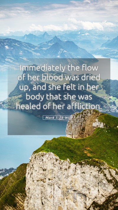 Picture 05 - Mark 5:29 WEB Mobile Phone Wallpaper - Immediately the flow of her blood was dried up, - Mobile Bible Verse Wallpaper