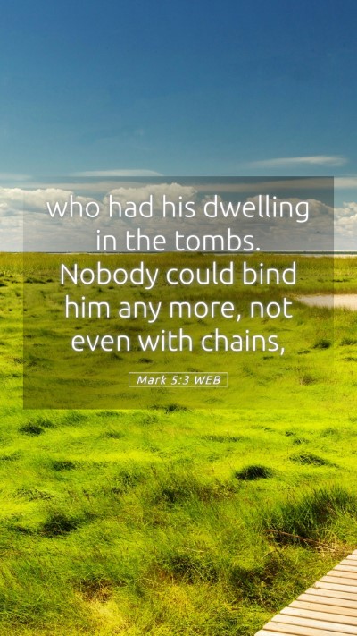 Picture 05 - Mark 5:3 WEB Mobile Phone Wallpaper - who had his dwelling in the tombs. Nobody could - Mobile Bible Verse Wallpaper