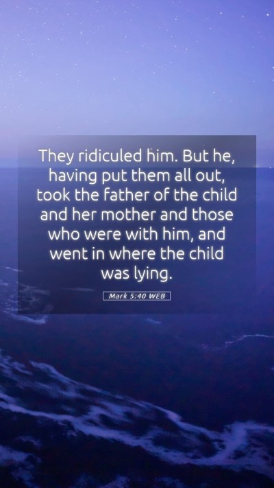 Picture 05 - Mark 5:40 WEB Mobile Phone Wallpaper - They ridiculed him. But he, having put them all - Mobile Bible Verse Wallpaper