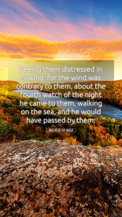 Picture 05 - Mark 6:48 WEB Mobile Phone Wallpaper - Seeing them distressed in rowing, for the wind - Mobile Bible Verse Wallpaper