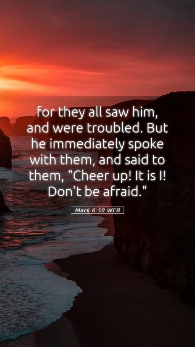 Picture 05 - Mark 6:50 WEB Mobile Phone Wallpaper - for they all saw him, and were troubled. But he - Mobile Bible Verse Wallpaper