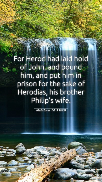 Picture 05 - Matthew 14:3 WEB Mobile Phone Wallpaper - For Herod had laid hold of John, and bound him, - Mobile Bible Verse Wallpaper