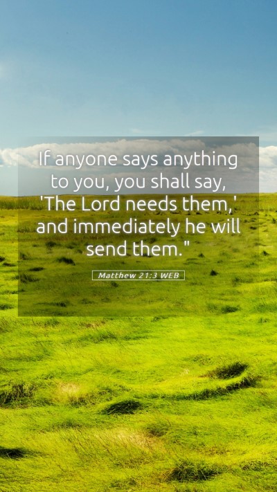 Picture 05 - Matthew 21:3 WEB Mobile Phone Wallpaper - If anyone says anything to you, you shall say, - Mobile Bible Verse Wallpaper