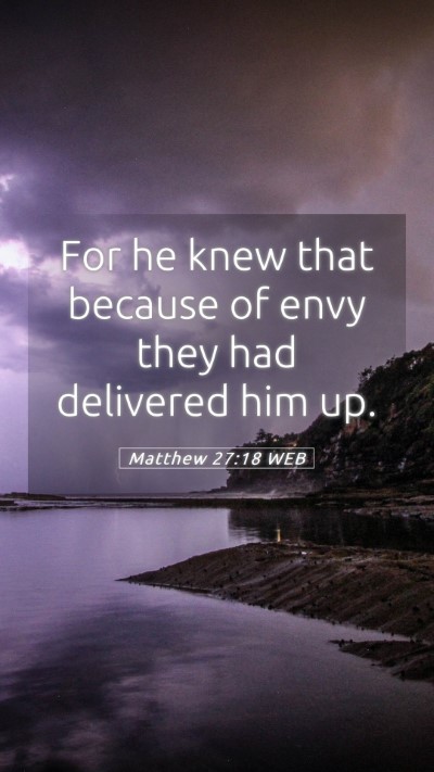 Picture 05 - Matthew 27:18 WEB Mobile Phone Wallpaper - For he knew that because of envy they had - Mobile Bible Verse Wallpaper