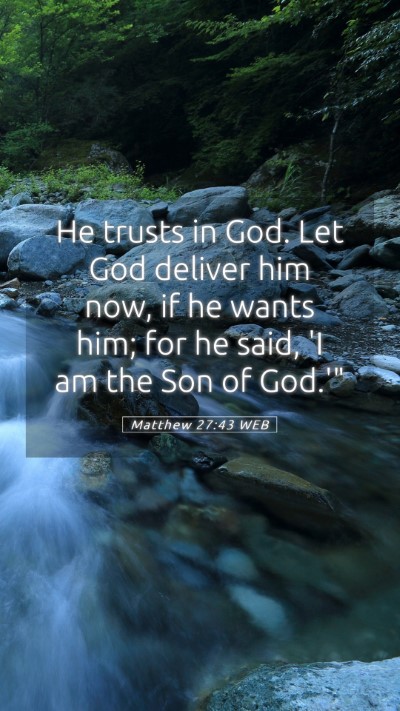 Picture 05 - Matthew 27:43 WEB Mobile Phone Wallpaper - He trusts in God. Let God deliver him now, if he - Mobile Bible Verse Wallpaper