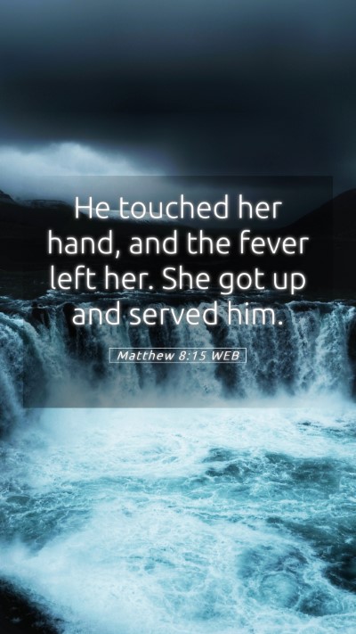 Picture 05 - Matthew 8:15 WEB Mobile Phone Wallpaper - He touched her hand, and the fever left her. She - Mobile Bible Verse Wallpaper