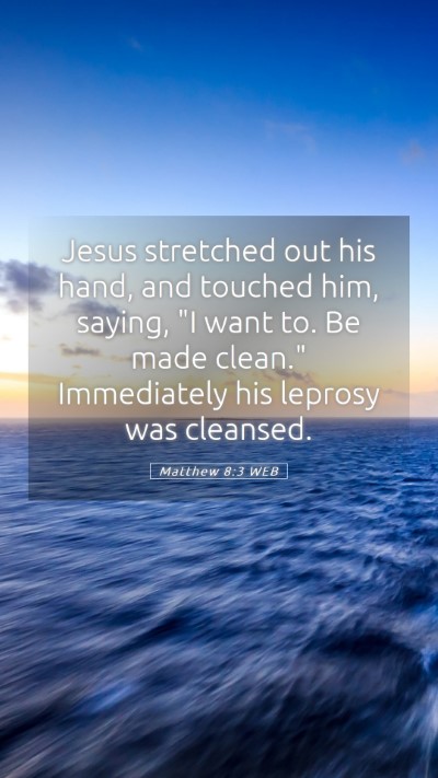 Picture 05 - Matthew 8:3 WEB Mobile Phone Wallpaper - Jesus stretched out his hand, and touched him, - Mobile Bible Verse Wallpaper