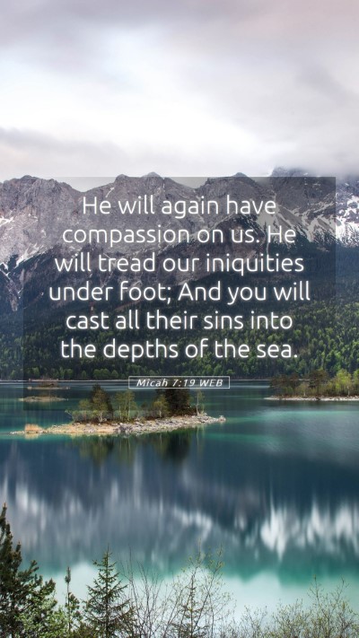 Picture 05 - Micah 7:19 WEB Mobile Phone Wallpaper - He will again have compassion on us. He will - Mobile Bible Verse Wallpaper