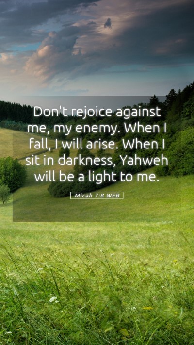 Picture 05 - Micah 7:8 WEB Mobile Phone Wallpaper - Don't rejoice against me, my enemy. When I fall, - Mobile Bible Verse Wallpaper