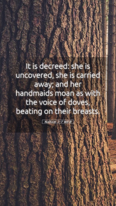 Picture 05 - Nahum 2:7 WEB Mobile Phone Wallpaper - It is decreed: she is uncovered, she is carried - Mobile Bible Verse Wallpaper