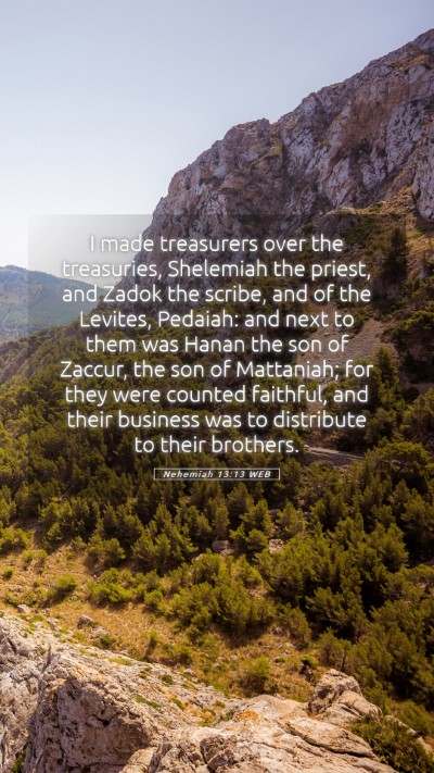 Picture 05 - Nehemiah 13:13 WEB Mobile Phone Wallpaper - I made treasurers over the treasuries, Shelemiah - Mobile Bible Verse Wallpaper