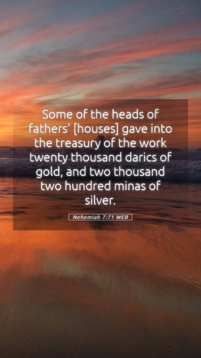 Picture 05 - Nehemiah 7:71 WEB Mobile Phone Wallpaper - Some of the heads of fathers' [houses] gave into - Mobile Bible Verse Wallpaper