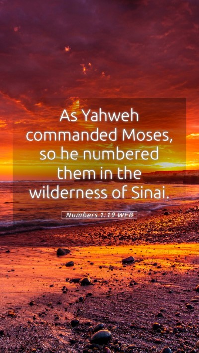 Picture 05 - Numbers 1:19 WEB Mobile Phone Wallpaper - As Yahweh commanded Moses, so he numbered them in - Mobile Bible Verse Wallpaper