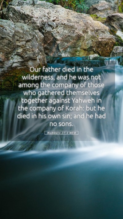 Picture 05 - Numbers 27:3 WEB Mobile Phone Wallpaper - Our father died in the wilderness, and he was not - Mobile Bible Verse Wallpaper