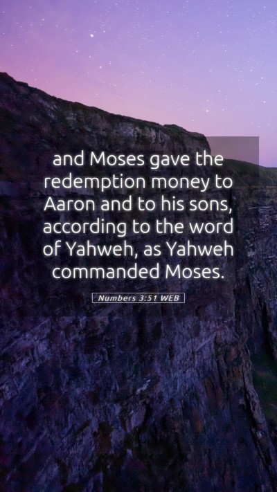 Picture 05 - Numbers 3:51 WEB Mobile Phone Wallpaper - and Moses gave the redemption money to Aaron and - Mobile Bible Verse Wallpaper