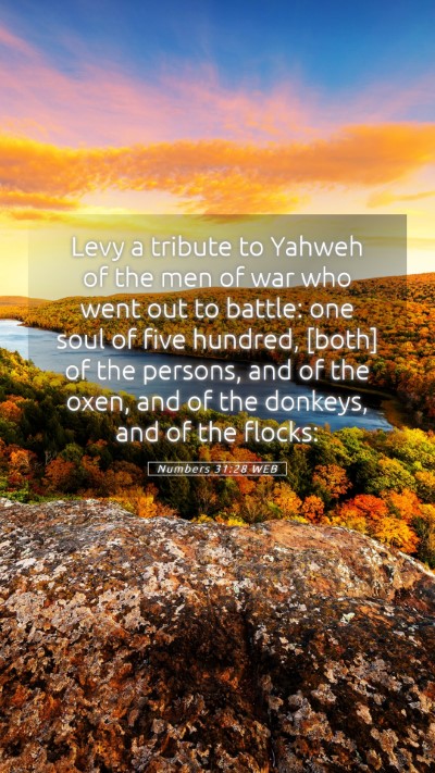 Picture 05 - Numbers 31:28 WEB Mobile Phone Wallpaper - Levy a tribute to Yahweh of the men of war who - Mobile Bible Verse Wallpaper