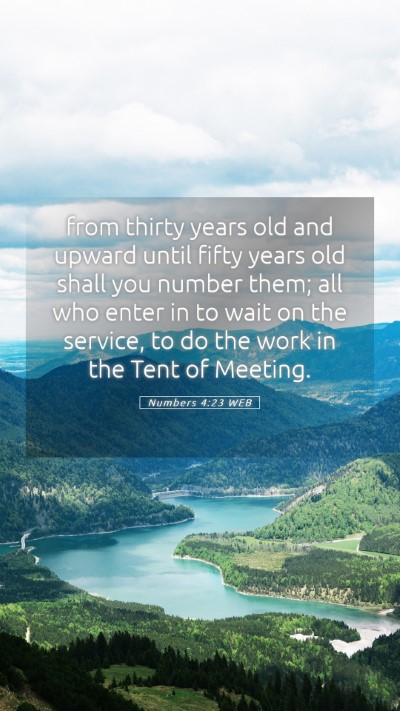 Picture 05 - Numbers 4:23 WEB Mobile Phone Wallpaper - from thirty years old and upward until fifty - Mobile Bible Verse Wallpaper