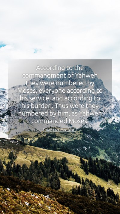Picture 05 - Numbers 4:49 WEB Mobile Phone Wallpaper - According to the commandment of Yahweh they were - Mobile Bible Verse Wallpaper