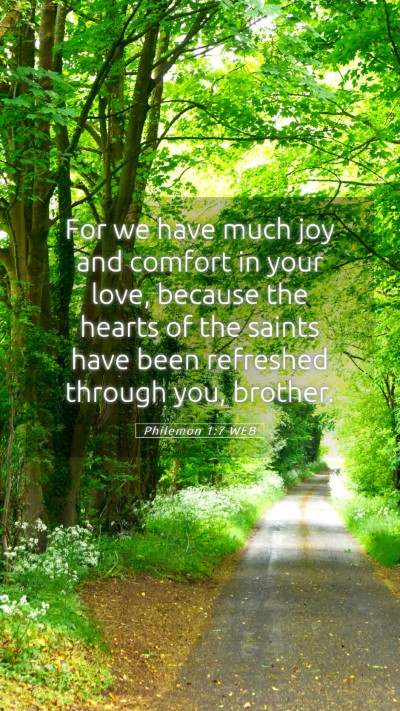 Picture 05 - Philemon 1:7 WEB Mobile Phone Wallpaper - For we have much joy and comfort in your love, - Mobile Bible Verse Wallpaper