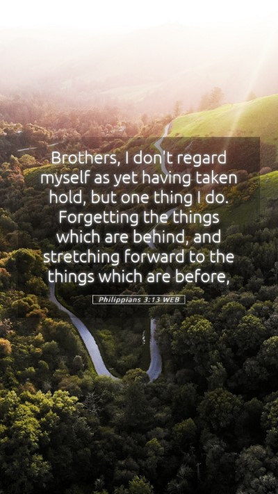 Picture 05 - Philippians 3:13 WEB Mobile Phone Wallpaper - Brothers, I don't regard myself as yet having - Mobile Bible Verse Wallpaper