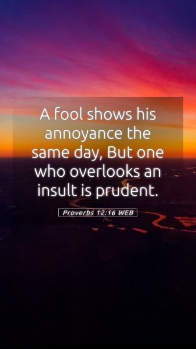 Picture 05 - Proverbs 12:16 WEB Mobile Phone Wallpaper - A fool shows his annoyance the same day, But one - Mobile Bible Verse Wallpaper
