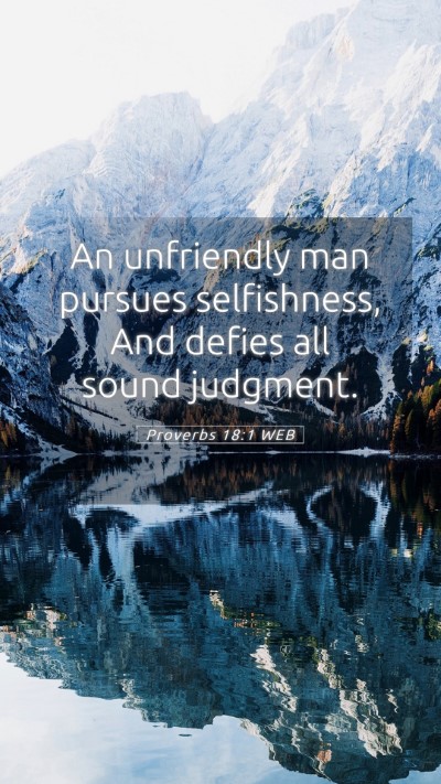Picture 05 - Proverbs 18:1 WEB Mobile Phone Wallpaper - An unfriendly man pursues selfishness, And defies - Mobile Bible Verse Wallpaper