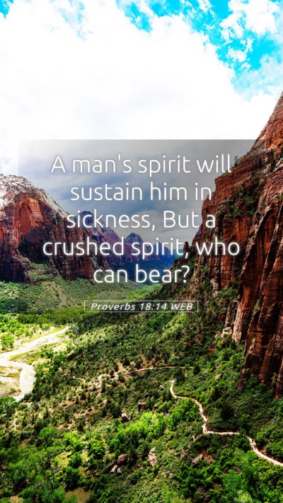 Picture 05 - Proverbs 18:14 WEB Mobile Phone Wallpaper - A man's spirit will sustain him in sickness, But - Mobile Bible Verse Wallpaper