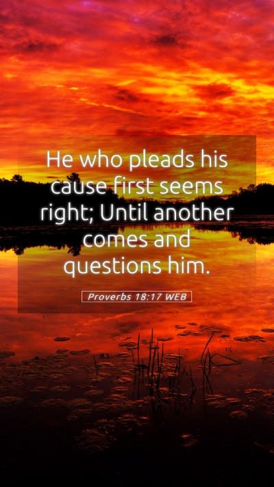 Picture 05 - Proverbs 18:17 WEB Mobile Phone Wallpaper - He who pleads his cause first seems right; Until - Mobile Bible Verse Wallpaper