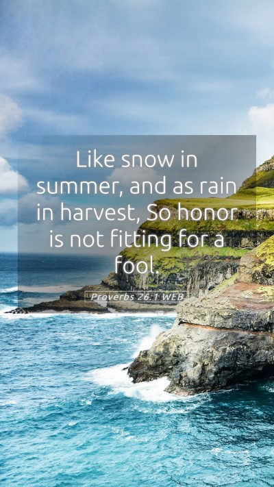 Picture 05 - Proverbs 26:1 WEB Mobile Phone Wallpaper - Like snow in summer, and as rain in harvest, So - Mobile Bible Verse Wallpaper