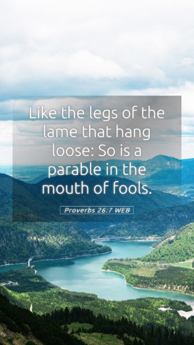 Picture 05 - Proverbs 26:7 WEB Mobile Phone Wallpaper - Like the legs of the lame that hang loose: So is - Mobile Bible Verse Wallpaper