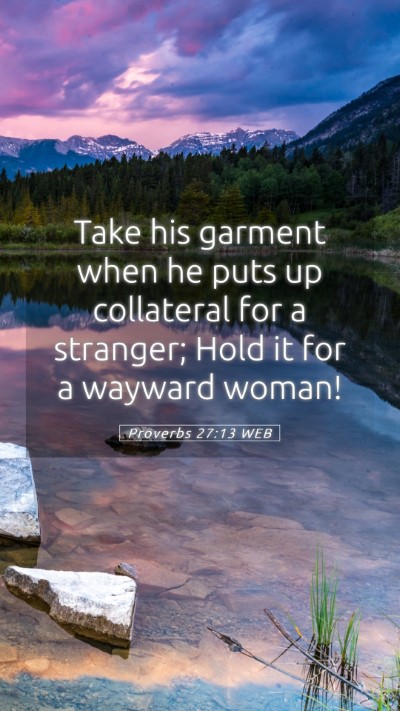 Picture 05 - Proverbs 27:13 WEB Mobile Phone Wallpaper - Take his garment when he puts up collateral for a - Mobile Bible Verse Wallpaper