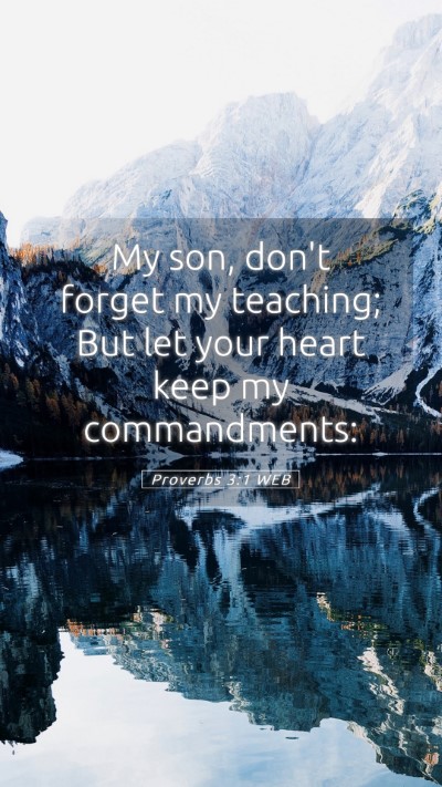 Picture 05 - Proverbs 3:1 WEB Mobile Phone Wallpaper - My son, don't forget my teaching; But let your - Mobile Bible Verse Wallpaper