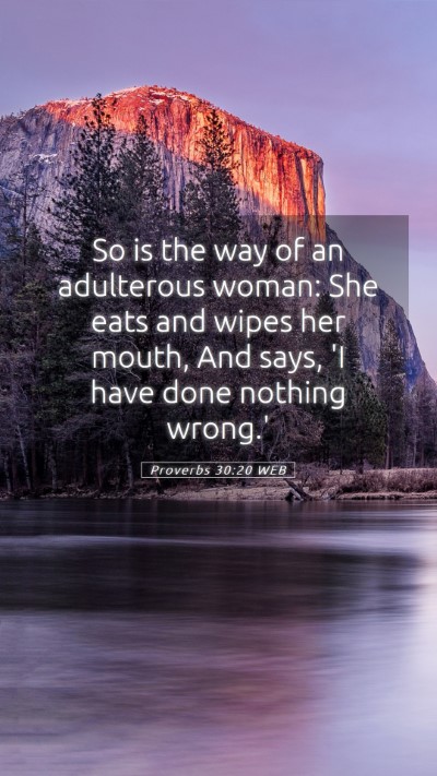 Picture 05 - Proverbs 30:20 WEB Mobile Phone Wallpaper - So is the way of an adulterous woman: She eats - Mobile Bible Verse Wallpaper