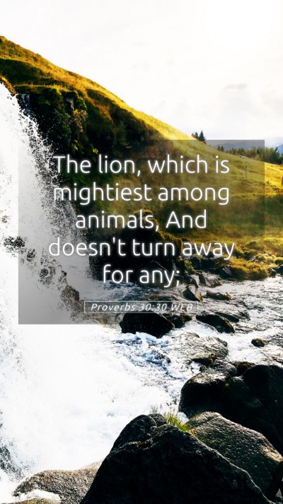 Picture 05 - Proverbs 30:30 WEB Mobile Phone Wallpaper - The lion, which is mightiest among animals, And - Mobile Bible Verse Wallpaper