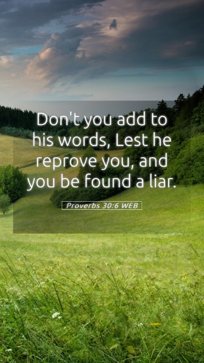 Picture 05 - Proverbs 30:6 WEB Mobile Phone Wallpaper - Don't you add to his words, Lest he reprove you, - Mobile Bible Verse Wallpaper