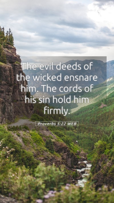 Picture 05 - Proverbs 5:22 WEB Mobile Phone Wallpaper - The evil deeds of the wicked ensnare him. The - Mobile Bible Verse Wallpaper