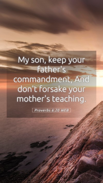 Picture 05 - Proverbs 6:20 WEB Mobile Phone Wallpaper - My son, keep your father's commandment, And don't - Mobile Bible Verse Wallpaper