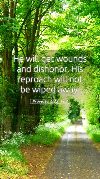 Picture 05 - Proverbs 6:33 WEB Mobile Phone Wallpaper - He will get wounds and dishonor. His reproach - Mobile Bible Verse Wallpaper